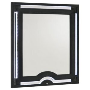 RAVENNE VELVET UPHOLSTERED LED DRESSER MIRROR BLACK