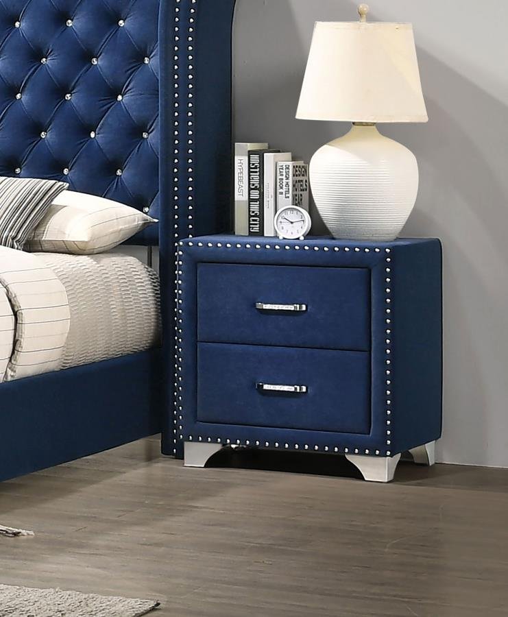 MELODY UPHOLSTERED 2-DRAWER NIGHTSTAND PACIFIC BLUE - Image 2