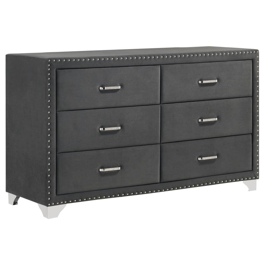MELODY 6-DRAWER UPHOLSTERED DRESSER GREY