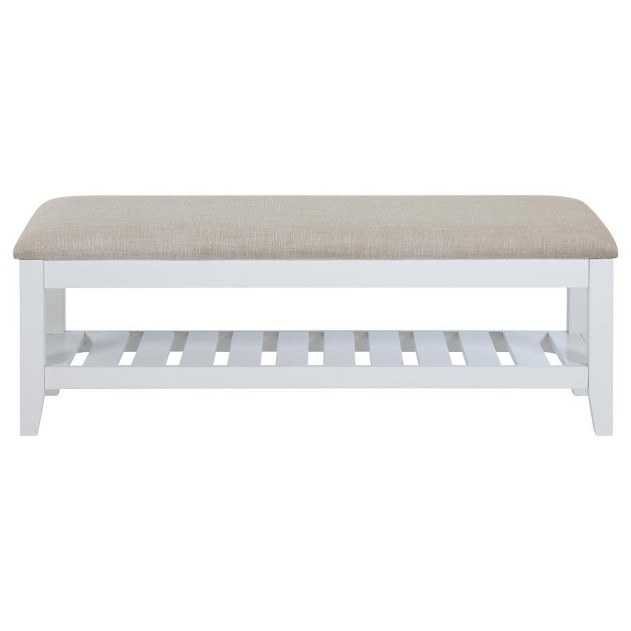 BEXHILL UPHOLSTERED RECTANGULAR BENCH WITH SHELF WHITE - Image 3