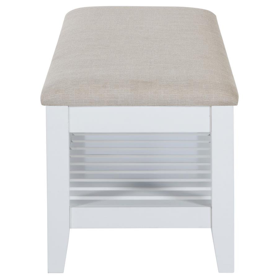 BEXHILL UPHOLSTERED RECTANGULAR BENCH WITH SHELF WHITE - Image 4