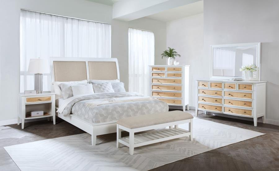 BEXHILL UPHOLSTERED RECTANGULAR BENCH WITH SHELF WHITE - Image 9