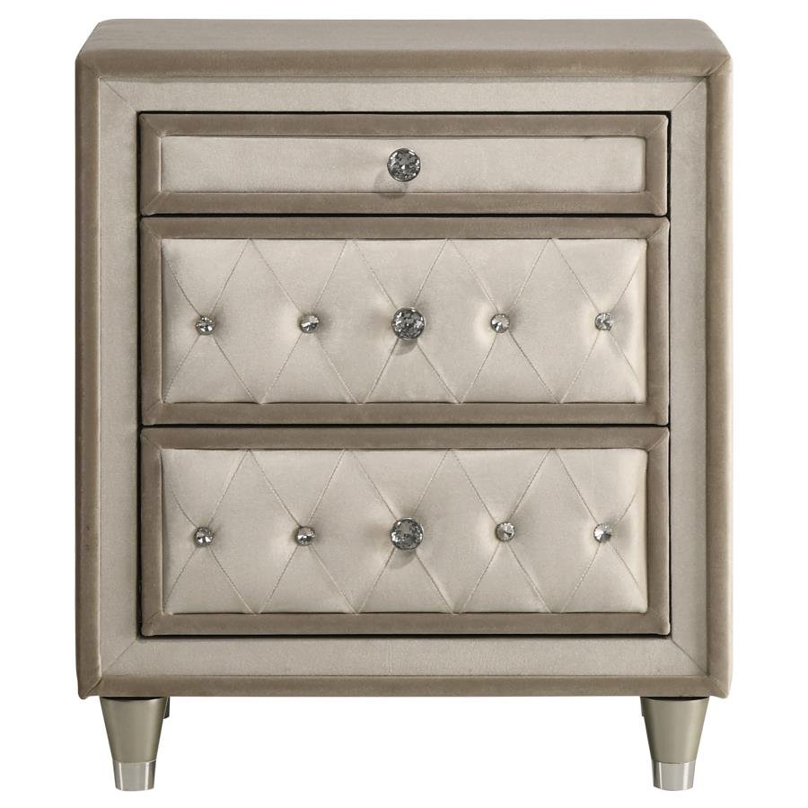 ANTONELLA UPHOLSTERED 3-DRAWER NIGHTSTAND IVORY AND CAMEL - Image 3
