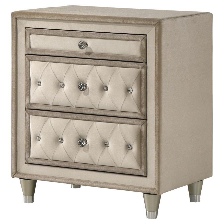 ANTONELLA UPHOLSTERED 3-DRAWER NIGHTSTAND IVORY AND CAMEL - Image 4
