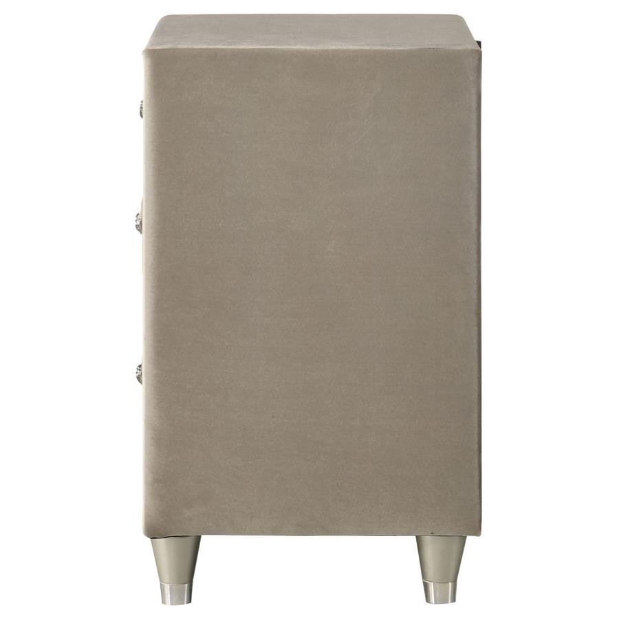 ANTONELLA UPHOLSTERED 3-DRAWER NIGHTSTAND IVORY AND CAMEL - Image 5