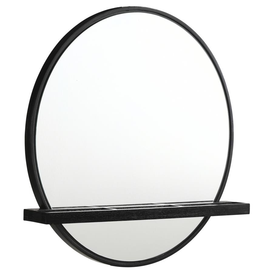 ARINI ROUND VANITY WALL MIRROR WITH SHELF BLACK