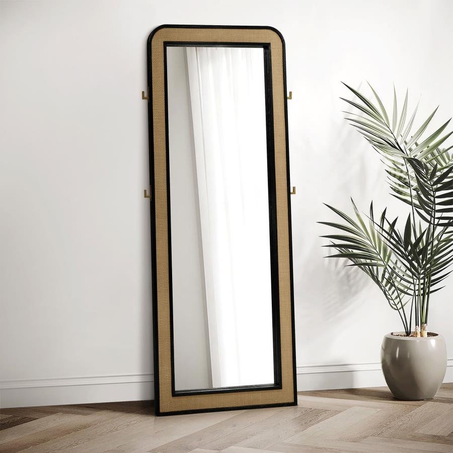 ARINI CANE WEAVE FULL LENGTH STANDING FLOOR MIRROR BLACK