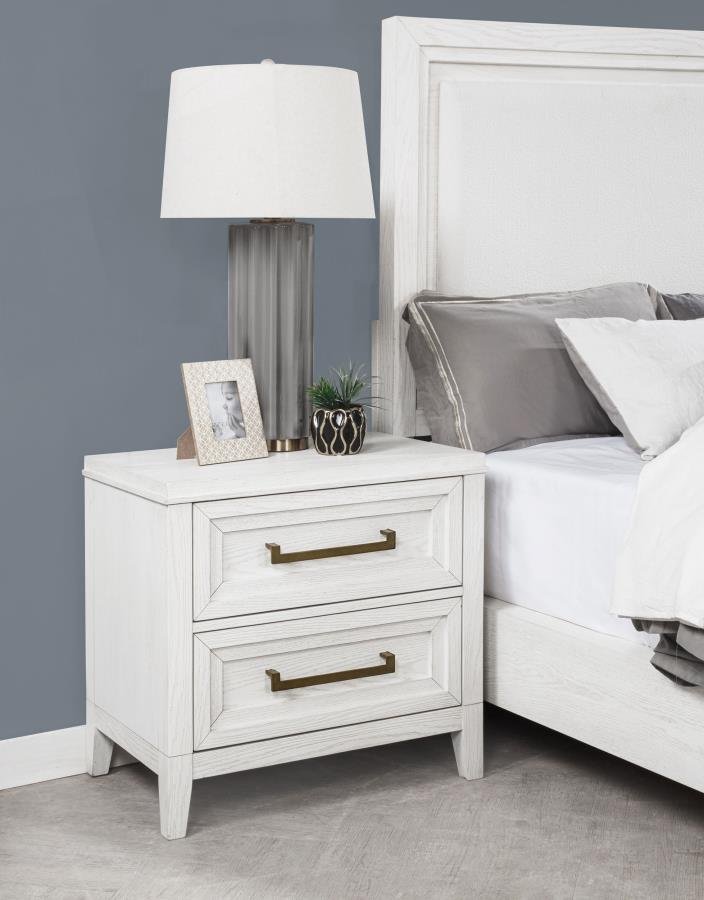 MARIELLE 2-DRAWER NIGHTSTAND BEDSIDE TABLE DISTRESSED WHITE - Image 2