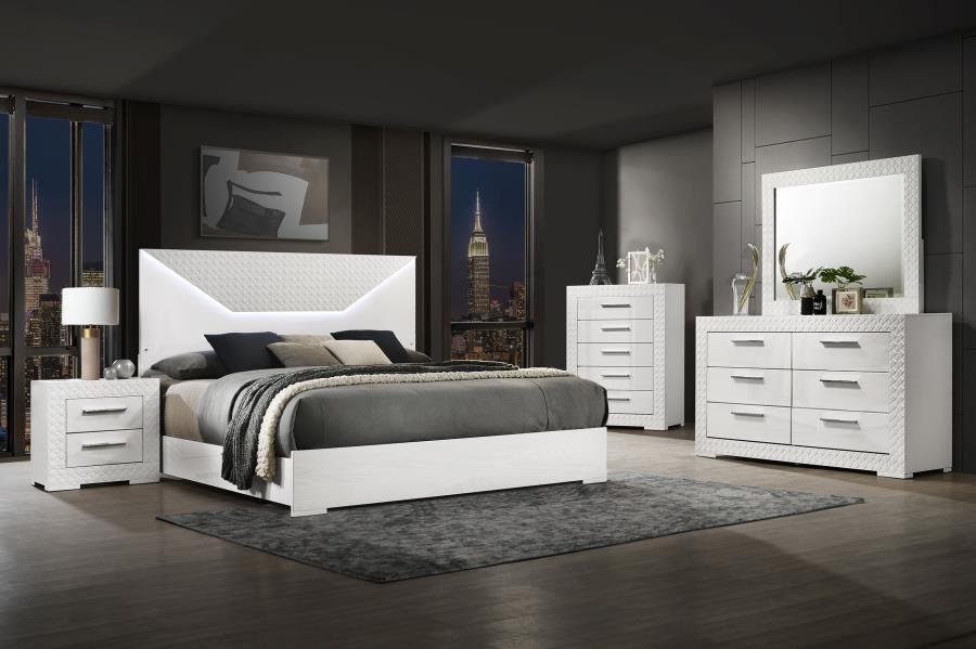 IVES 5-PIECE QUEEN BEDROOM SET WHITE HIGH GLOSS