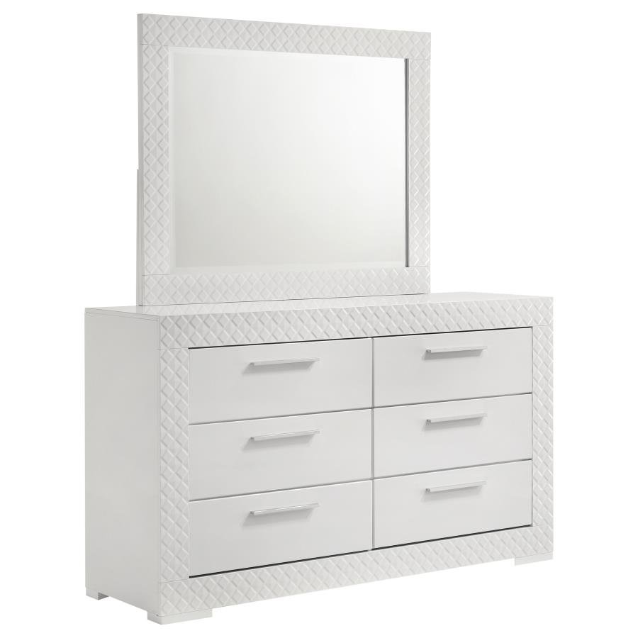 IVES 6-DRAWER DRESSER AND MIRROR WHITE HIGH GLOSS