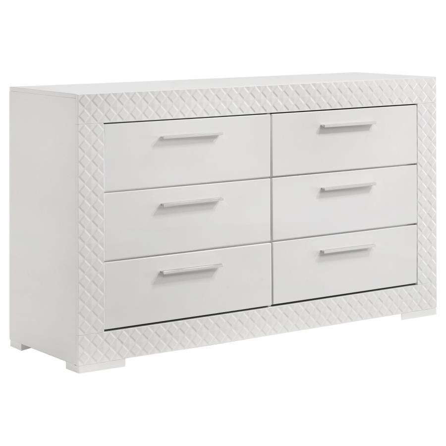 IVES 6-DRAWER DRESSER CABINET WHITE HIGH GLOSS