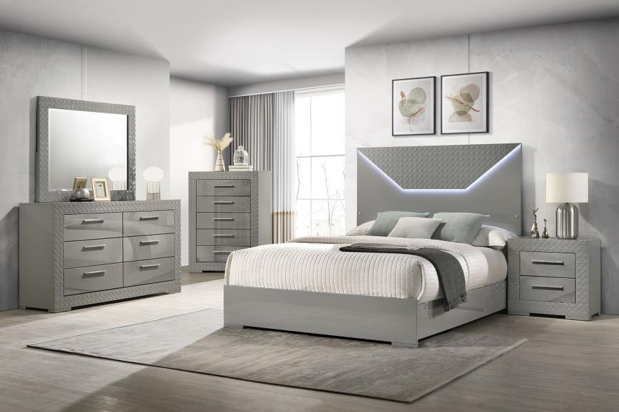 IVES 5-PIECE QUEEN BEDROOM SET GREY HIGH GLOSS