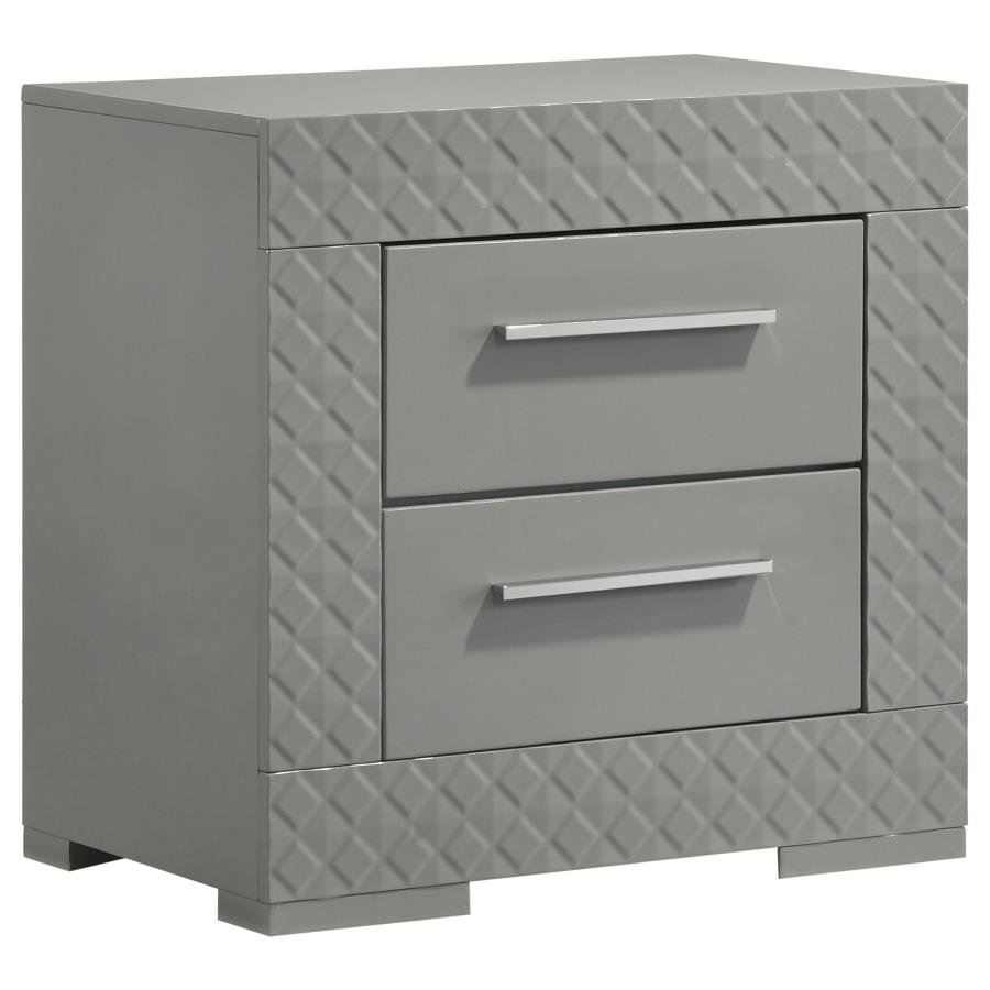IVES 2-DRAWER NIGHTSTAND BEDSIDE TABLE GREY HIGH GLOSS