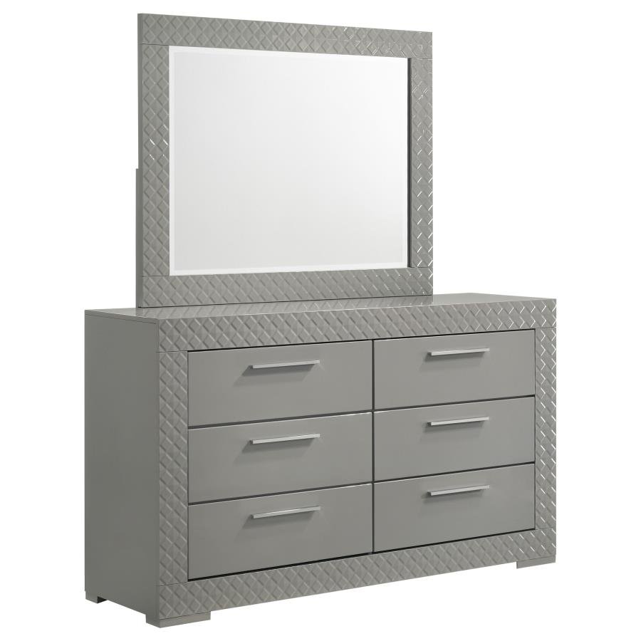 IVES 6-DRAWER DRESSER AND MIRROR GREY HIGH GLOSS