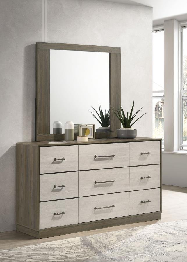 FENWICK 9-DRAWER DRESSER WITH MIRROR GREY OAK - Image 2