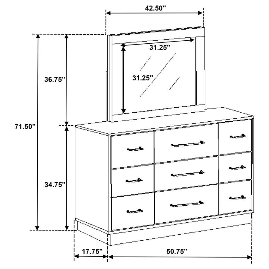 FENWICK 9-DRAWER DRESSER WITH MIRROR GREY OAK - Image 17