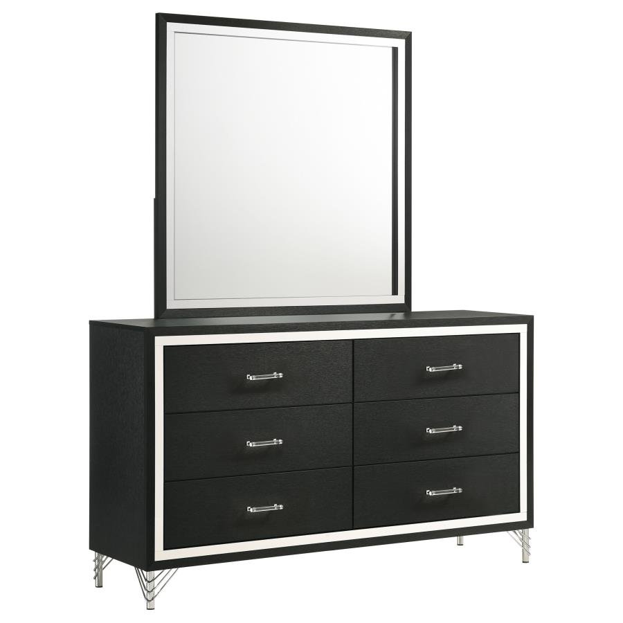 LUCIA 6-DRAWER DRESSER AND MIRROR BLACK