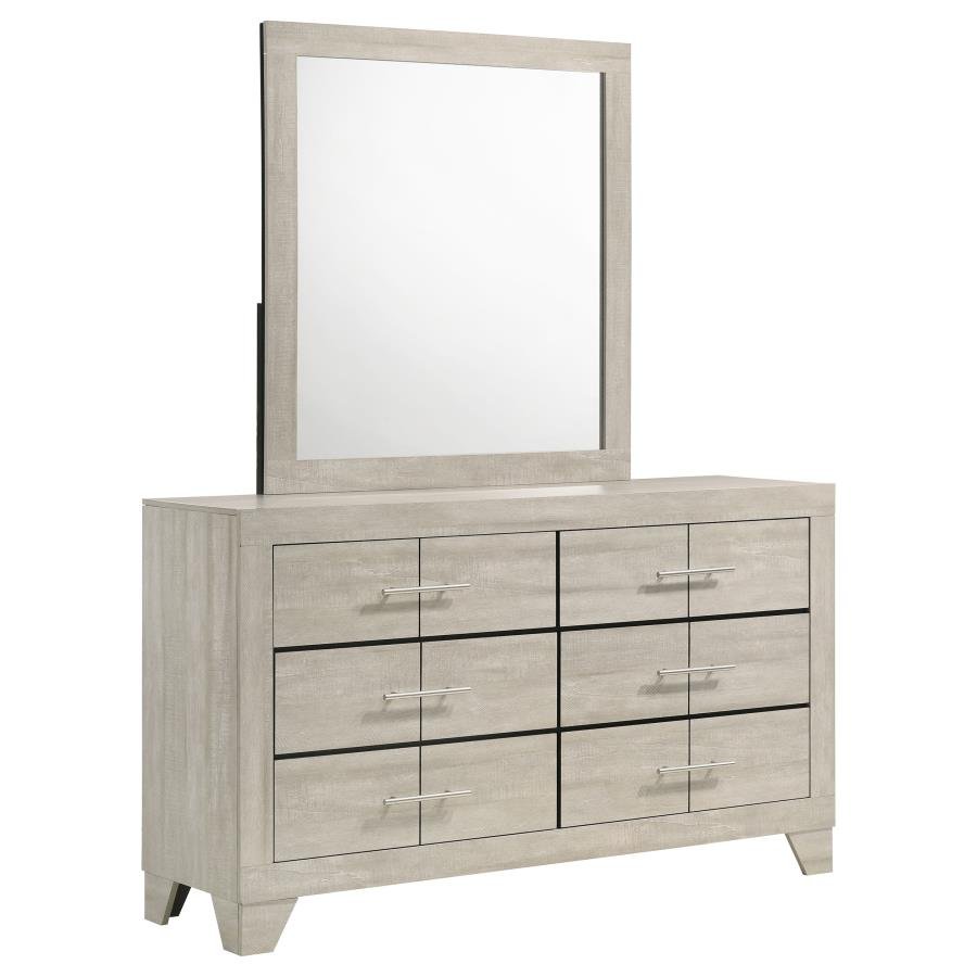 TRENTON 6-DRAWER BEDROOM DRESSER WITH MIRROR RUSTIC CREAM