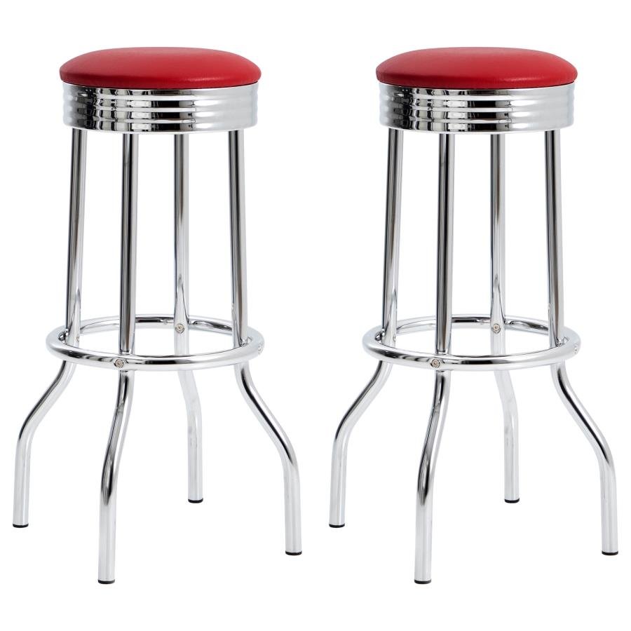 RETRO UPHOLSTERED METAL SWIVEL BAR STOOL RED (SET OF 2)