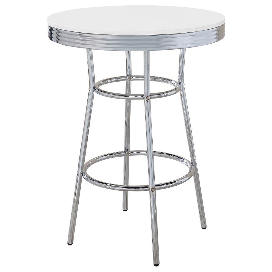 RETRO ROUND 30-INCH 1950’S BISTRO PUB HEIGHT BAR TABLE WHITE