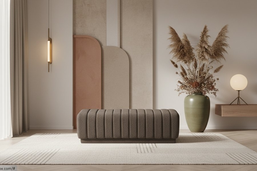 Heathrow Boucle Fabric Upholstered Bench - Image 2