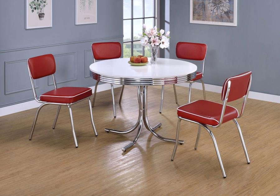RETRO 5-PIECE ROUND DINING TABLE SET WHITE AND RED