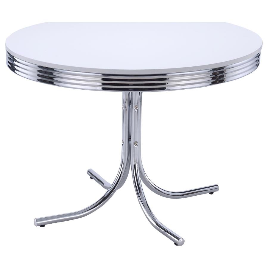 RETRO ROUND 42-INCH WOOD TOP DINING TABLE WHITE AND CHROME