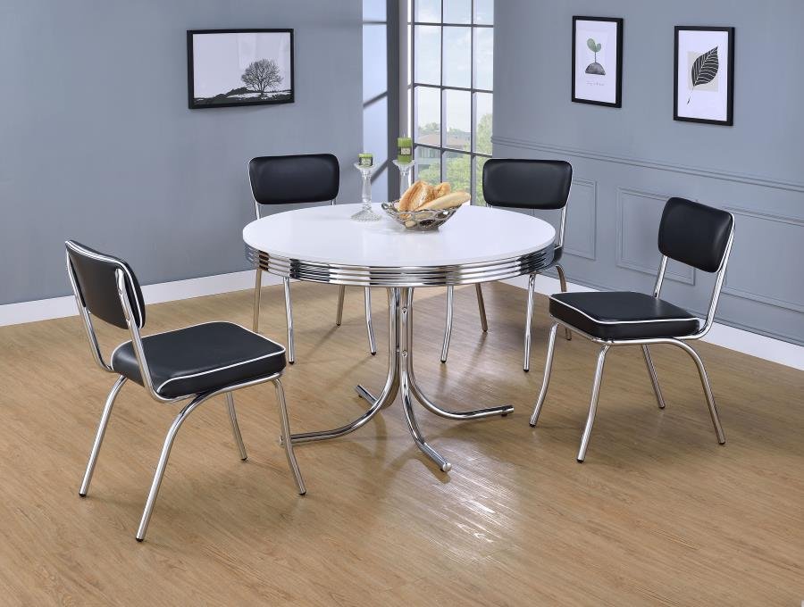 RETRO ROUND 42-INCH WOOD TOP DINING TABLE WHITE AND CHROME - Image 6