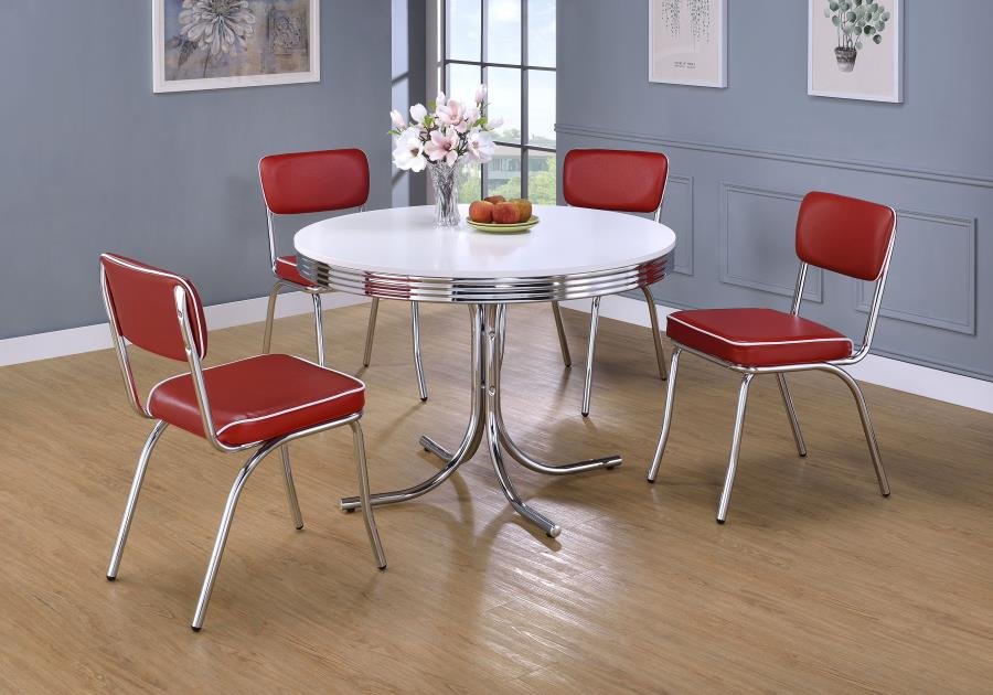RETRO ROUND 42-INCH WOOD TOP DINING TABLE WHITE AND CHROME - Image 7
