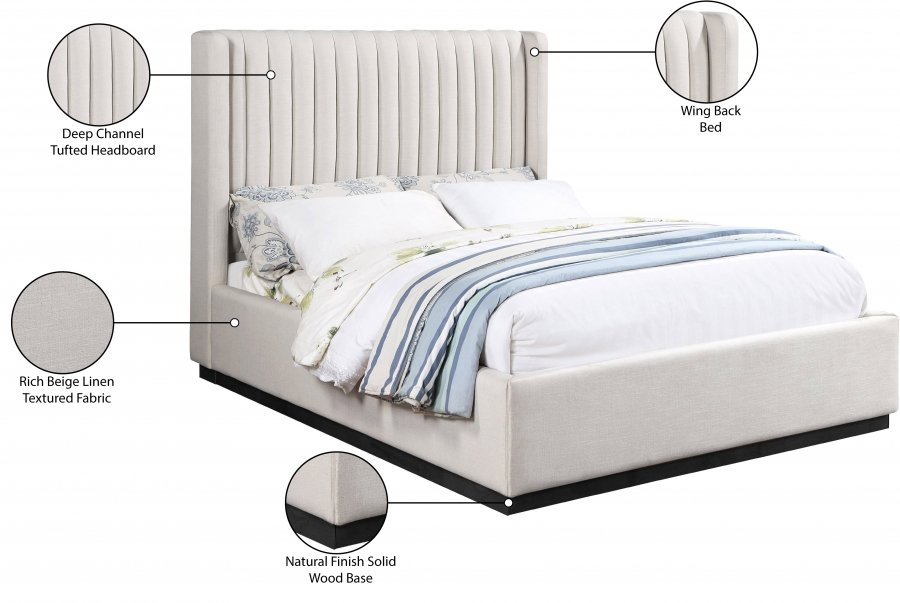 Logan Linen Textured Fabric Upholstered Bed - Image 9