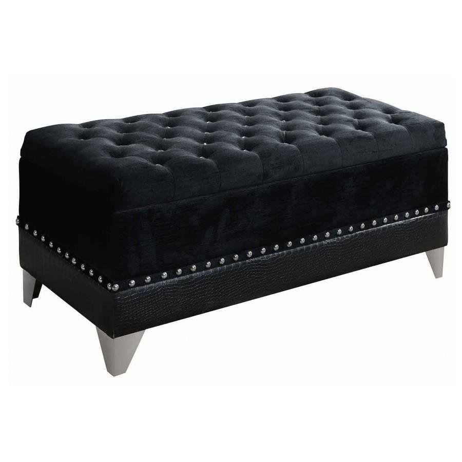 BARZINI VELVET UPHOLSTERED TUFTED STORAGE BENCH BLACK