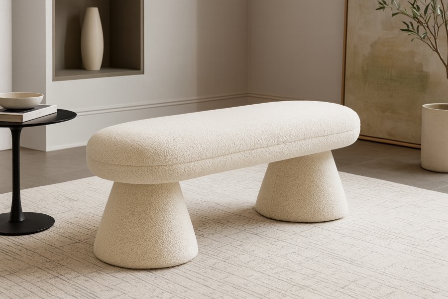 31192-1.jpg Drum Faux Shearling Teddy Fabric Upholstered Bench - Image 2
