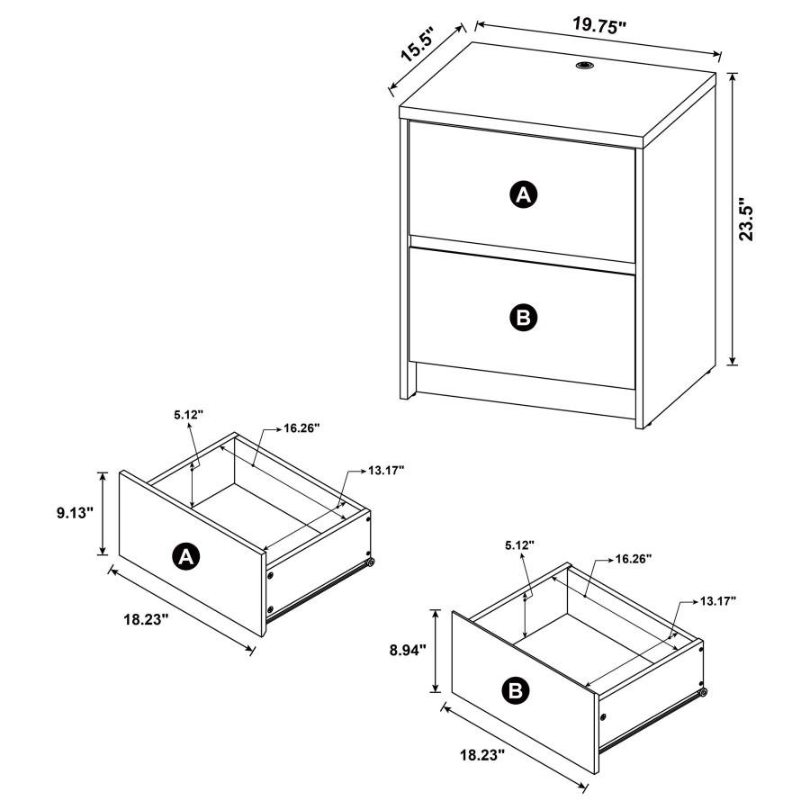 WESTPARK 2-DRAWER NIGHTSTAND LED LIGHTS AND USB BLACK - Image 14
