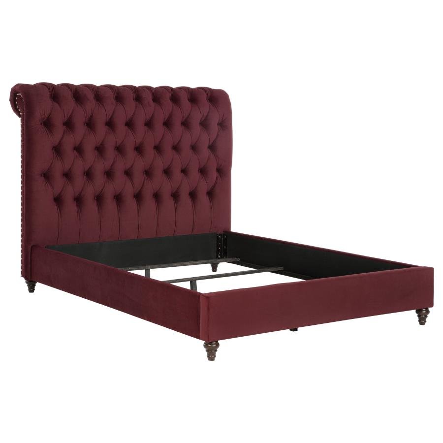 DEVON 5-PIECE QUEEN BEDROOM SET WINE RED AND DARK OAK - Image 3