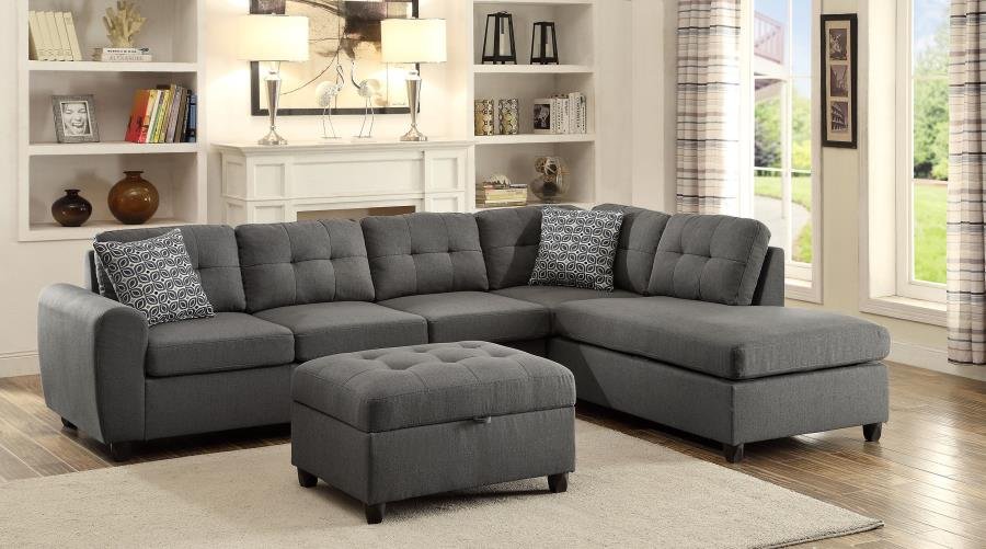 STONENESSE SECTIONAL SOFA WITH STORAGE OTTOMAN SET GREY