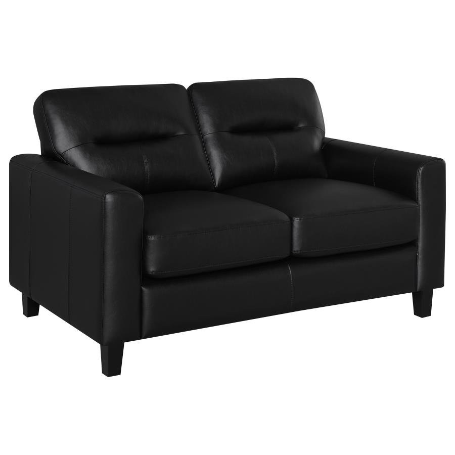SCOTLAND FAUX LEATHER UPHOLSTERED TRACK ARM LOVESEAT BLACK