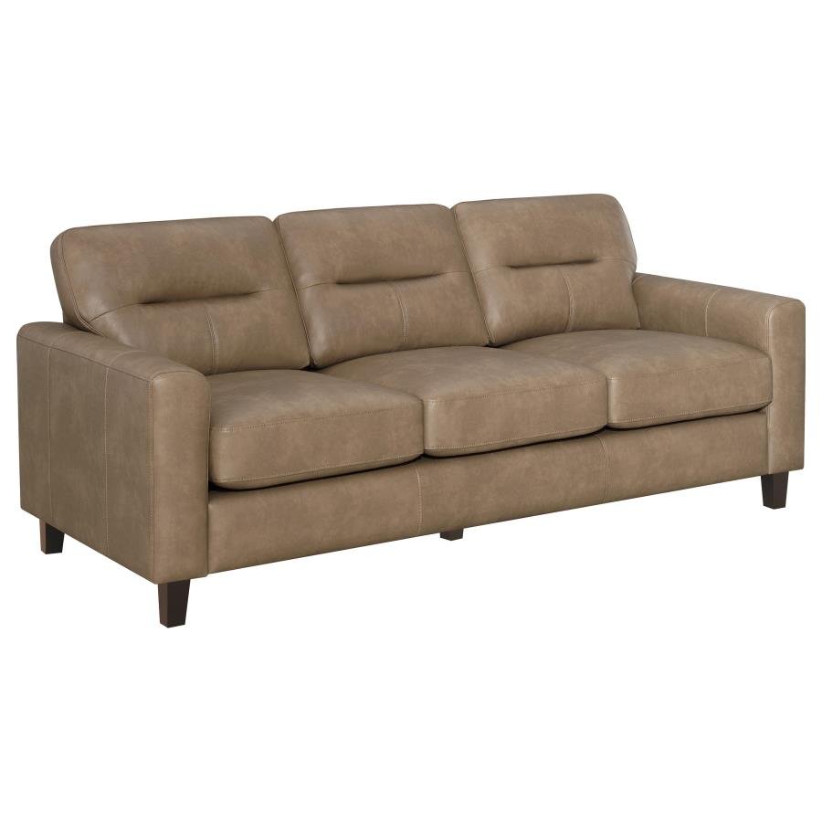 SCOTLAND FAUX LEATHER UPHOLSTERED TRACK ARM SOFA BROWN