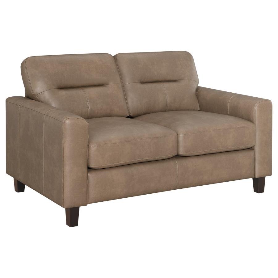 SCOTLAND FAUX LEATHER UPHOLSTERED TRACK ARM LOVESEAT BROWN