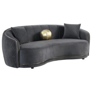 BROOKSIDE VELVET UPHOLSTERED CURVED SOFA DARK GREY