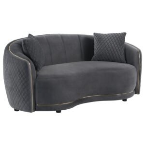 BROOKSIDE VELVET UPHOLSTERED CURVED LOVESEAT DARK GREY