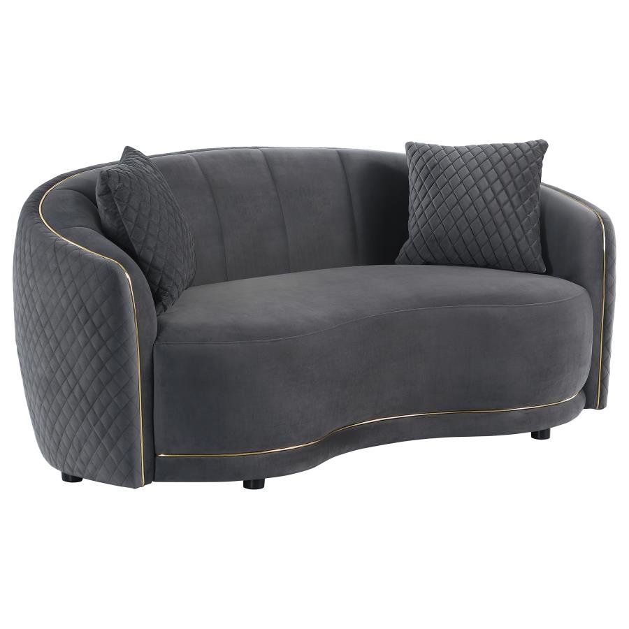 BROOKSIDE VELVET UPHOLSTERED CURVED LOVESEAT DARK GREY