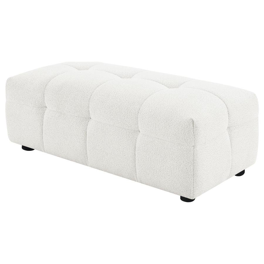 EVERLY BOUCLE UPHOLSTERED RECTANGULAR OTTOMAN OFF WHITE - Image 4
