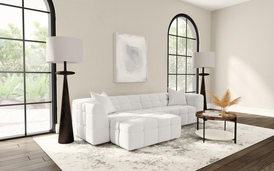 EVERLY BOUCLE UPHOLSTERED RECTANGULAR OTTOMAN OFF WHITE - Image 8