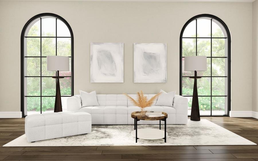 EVERLY BOUCLE UPHOLSTERED RECTANGULAR OTTOMAN OFF WHITE - Image 9