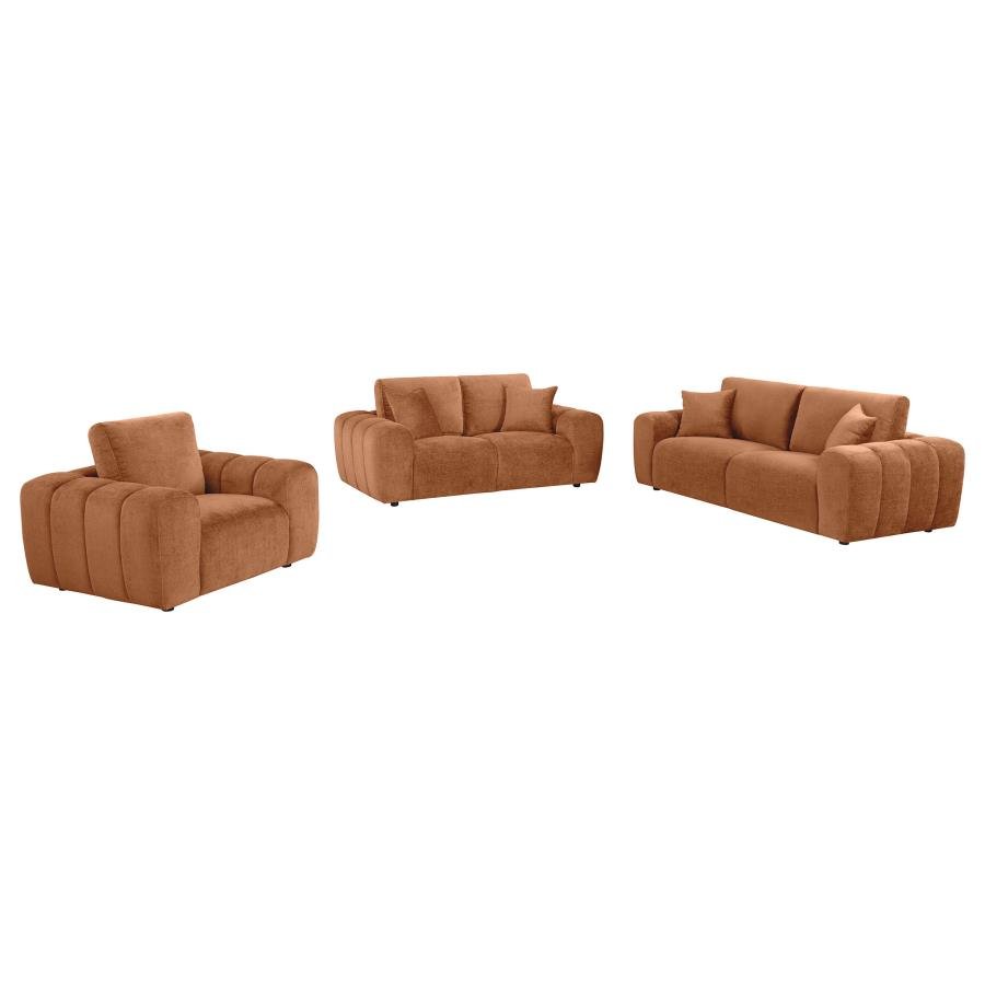 BURNETT 3-PIECE CHENILLE UPHOLSTERED SOFA SET BURNT ORANGE - Image 2
