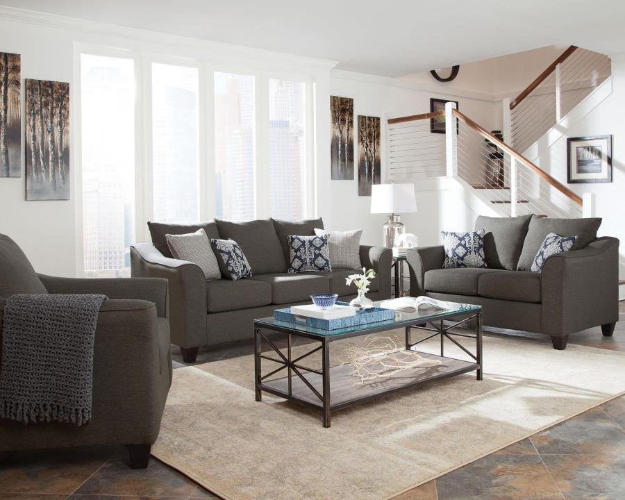 SALIZAR UPHOLSTERED FLARED ARM SOFA CHARCOAL GREY - Image 10