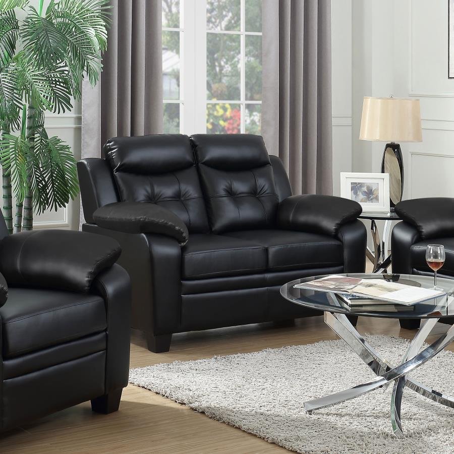 FINLEY UPHOLSTERED PADDED ARM TUFTED LOVESEAT BLACK