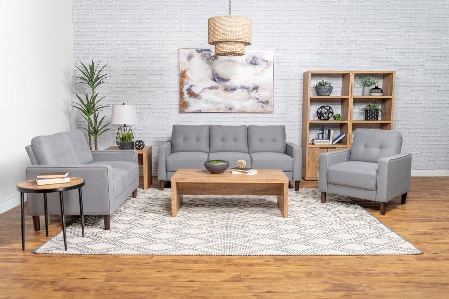 BOWEN 3-PIECE UPHOLSTERED TRACK ARM TUFTED SOFA SET GREY