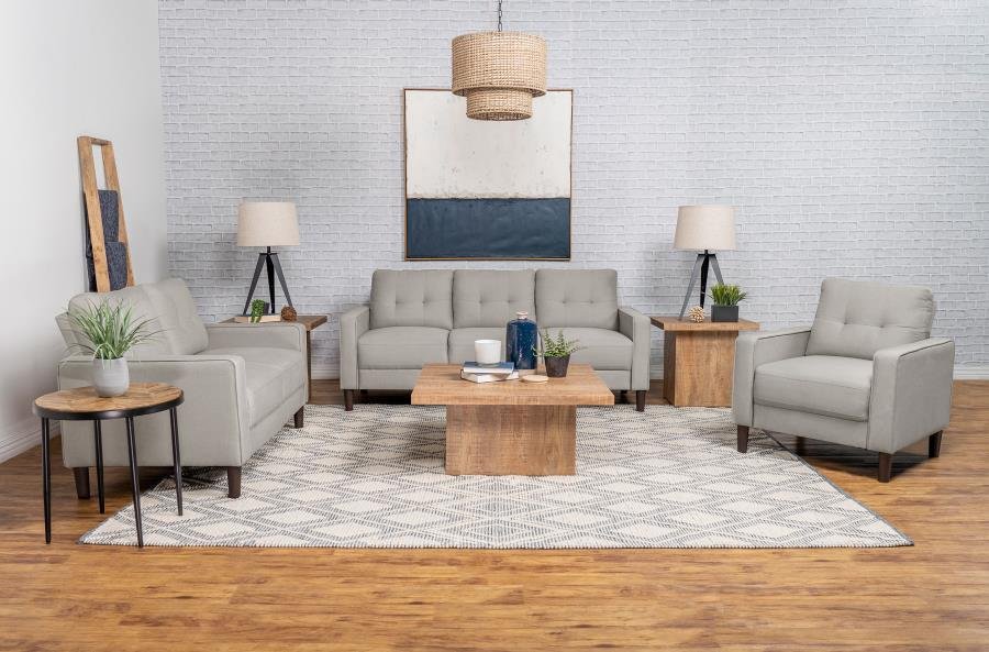 BOWEN 3-PIECE UPHOLSTERED TRACK ARM TUFTED SOFA SET BEIGE