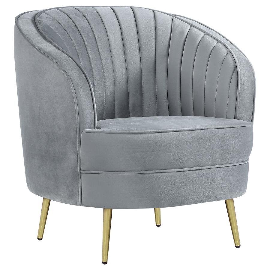 SOPHIA UPHOLSTERED CHANNEL TUFTED BARREL ACCENT CHAIR GREY